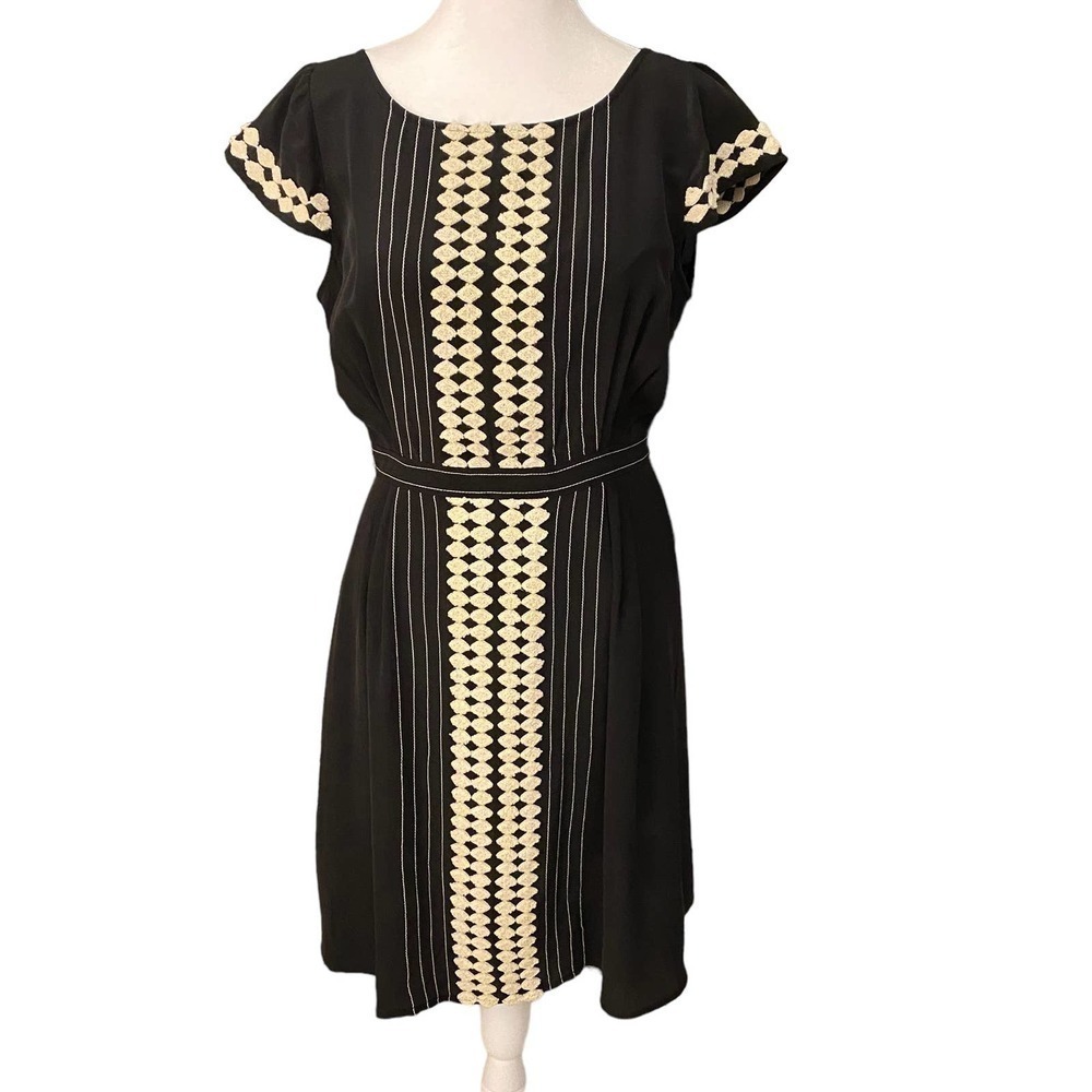 Anthro Plenty Tracy Reese Silk Fit Flare Mini Dress Short Sleeve Black 4